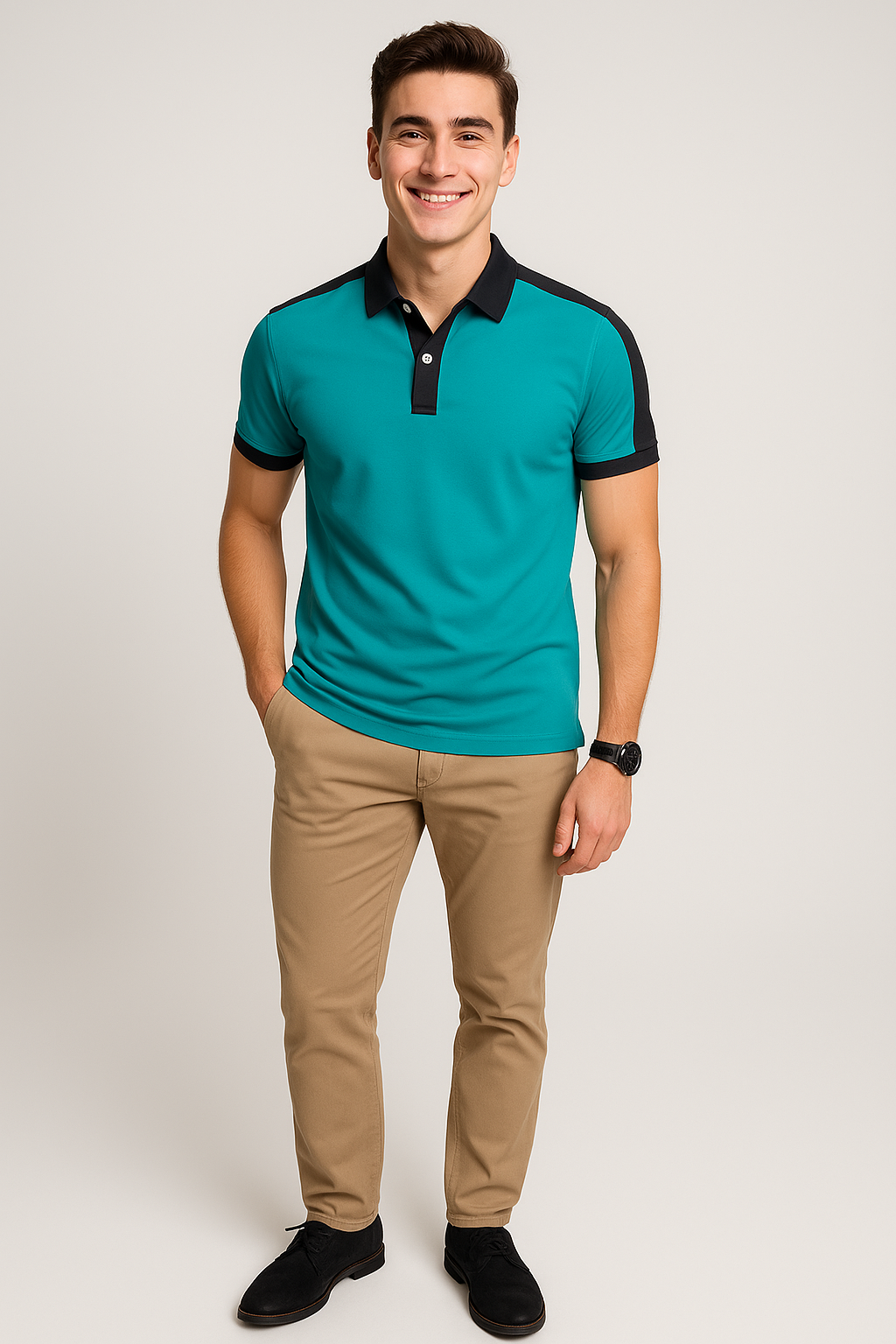 Elegant Men’s Short Sleeve Business Polo Shirt – Turquoise