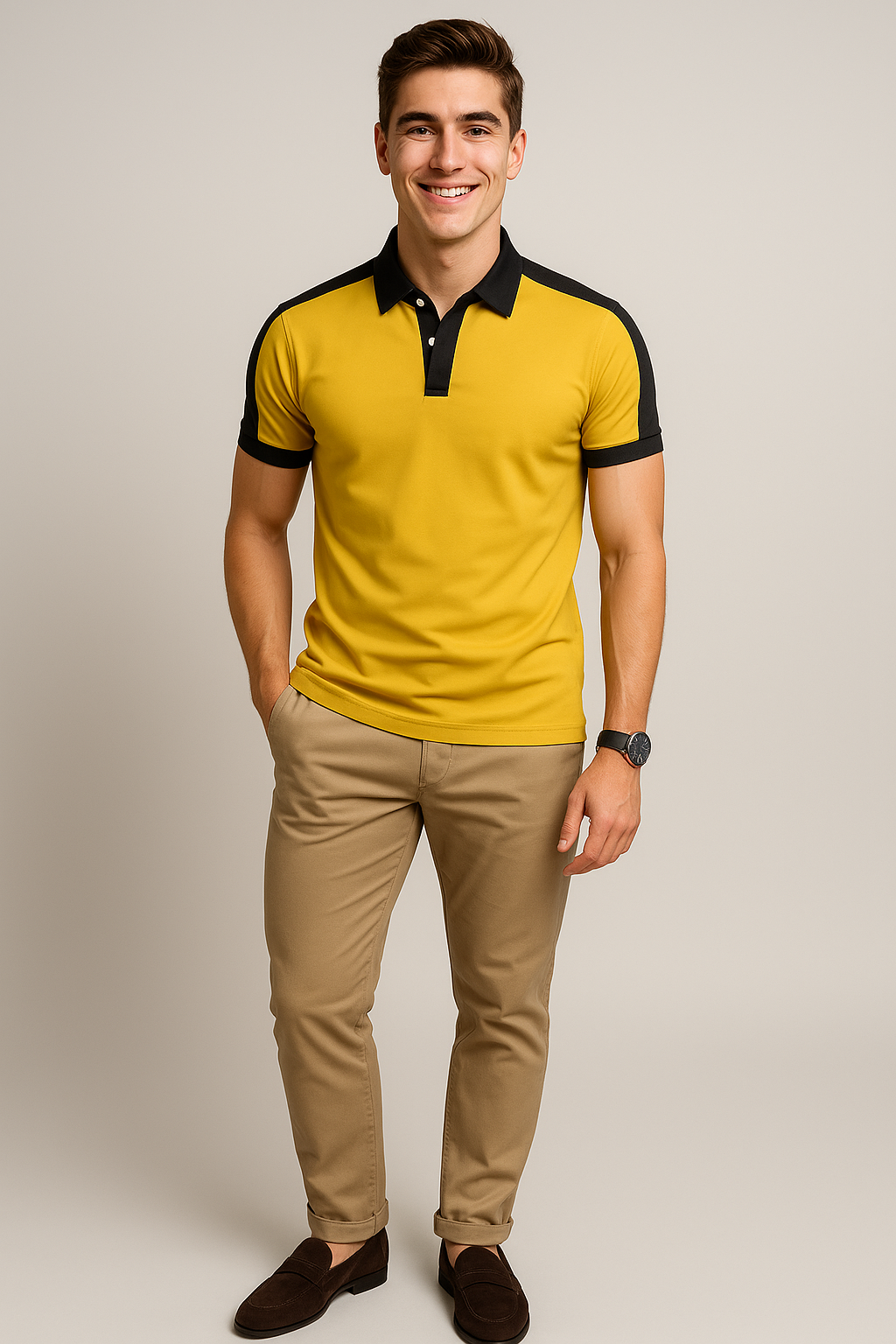 Elegant Men’s Short Sleeve Business Polo Shirt – Yellow