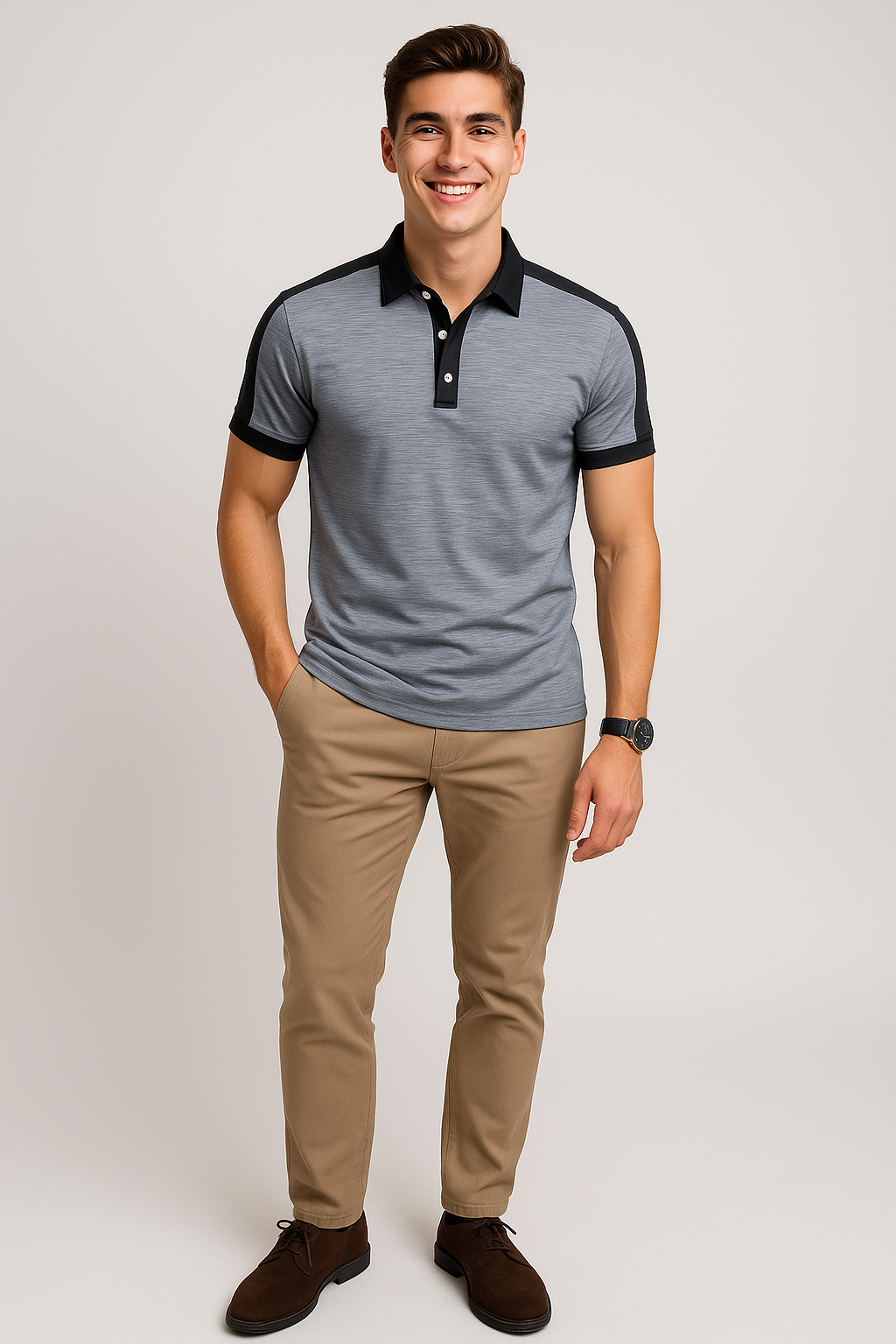 Elegant Men’s Short Sleeve Business Polo Shirt – Gray