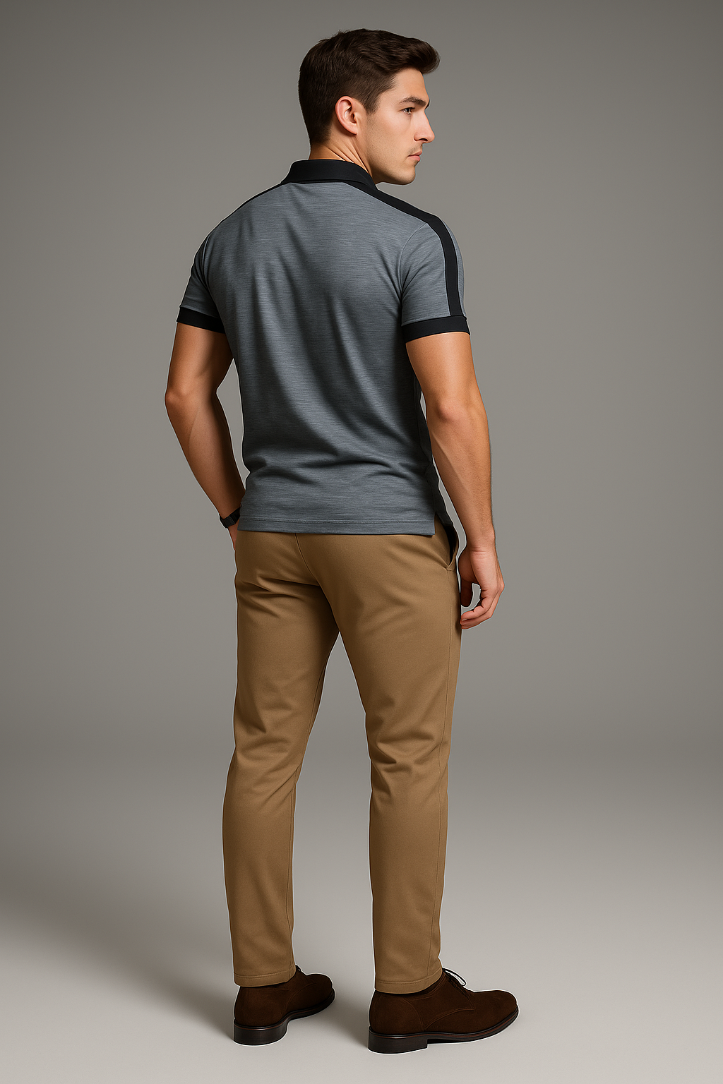 Elegant Men’s Short Sleeve Business Polo Shirt – Gray