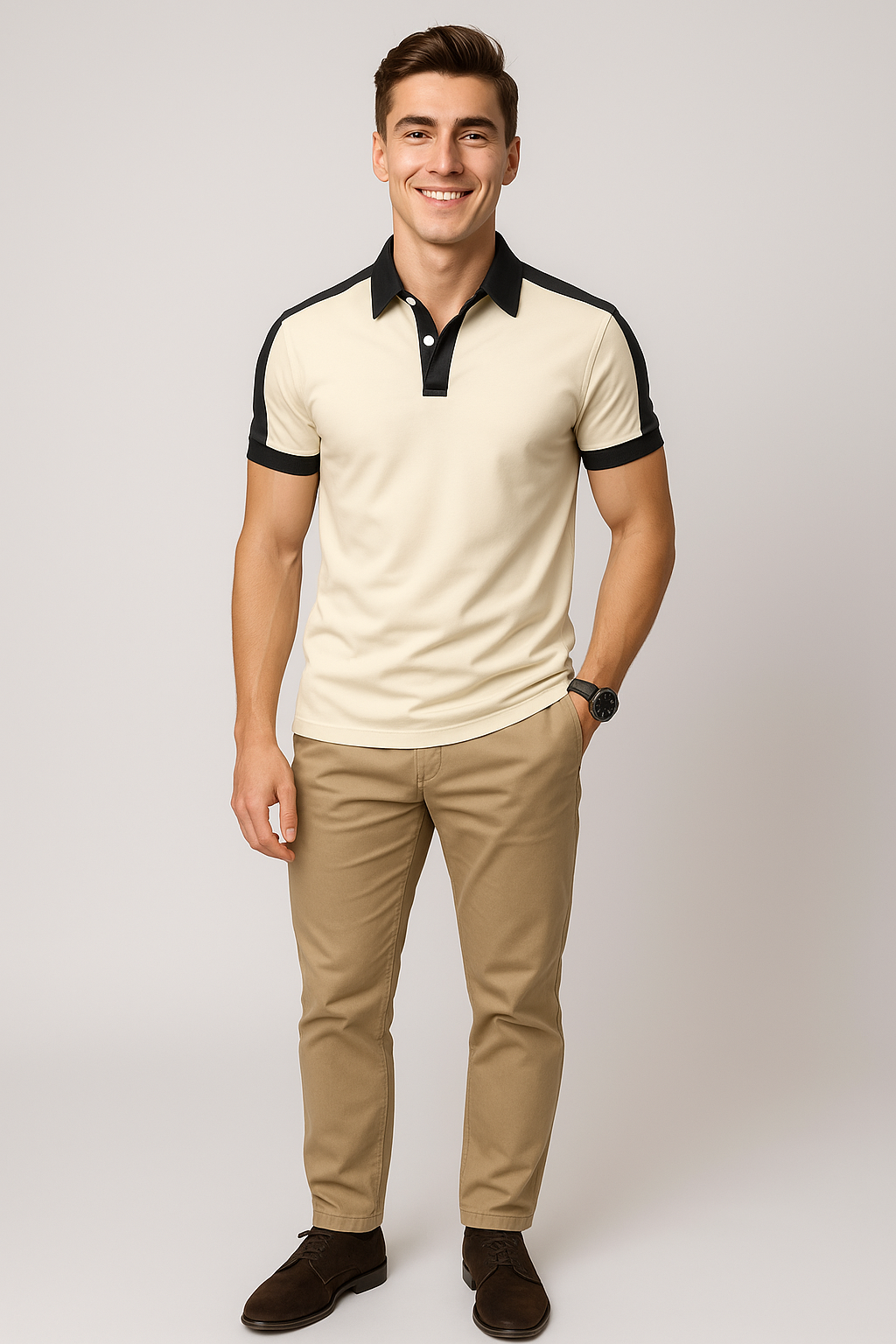 Elegant Men’s Short Sleeve Business Polo Shirt – Beige