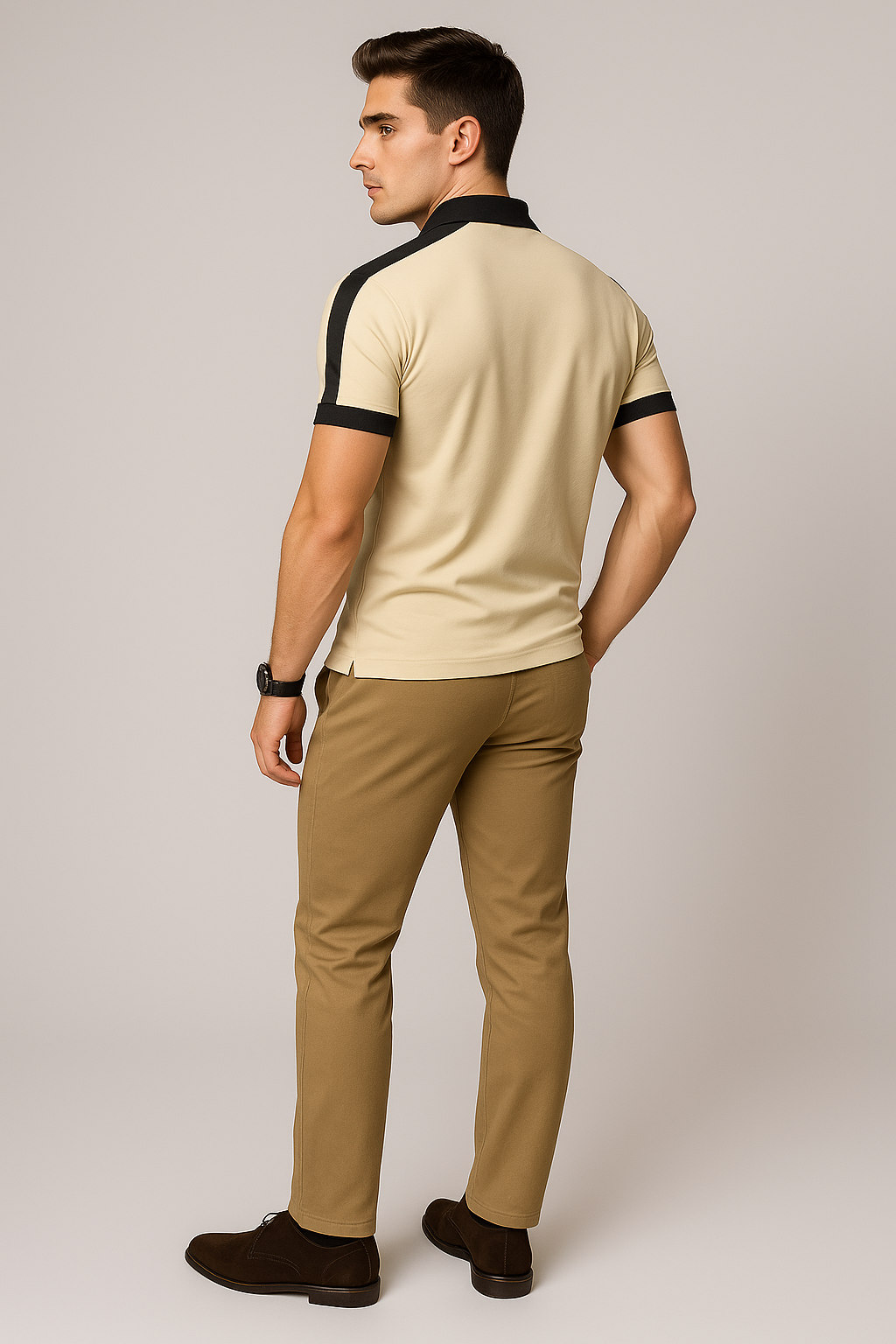 Elegant Men’s Short Sleeve Business Polo Shirt – Beige