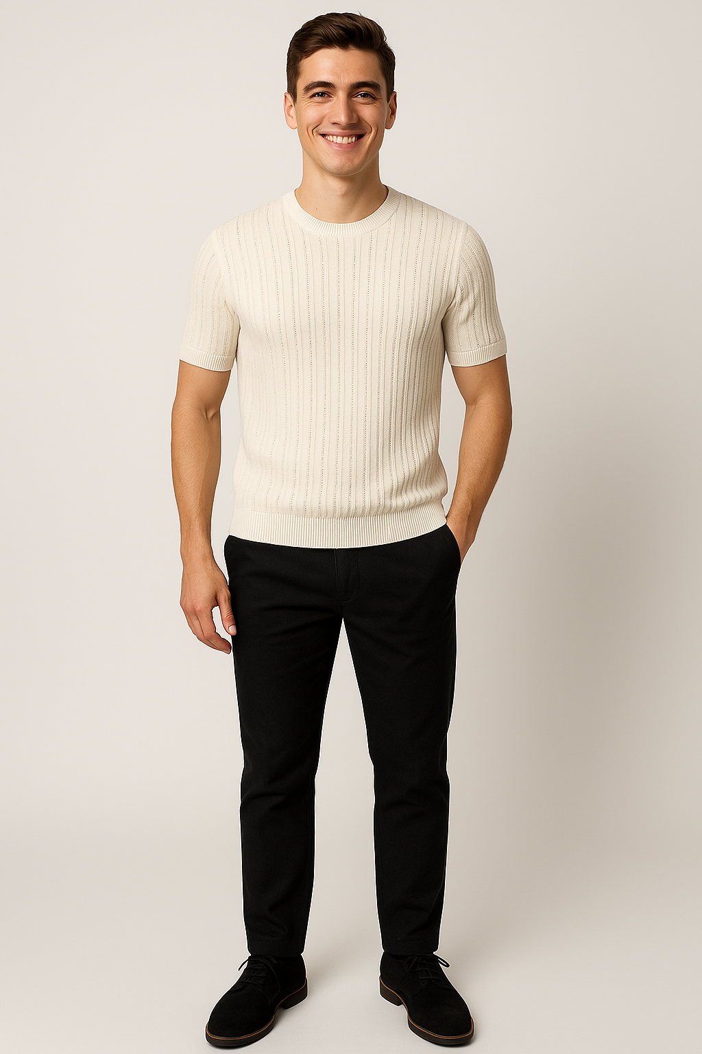 Classic Men's Short Sleeve Knit T-Shirt – Beige