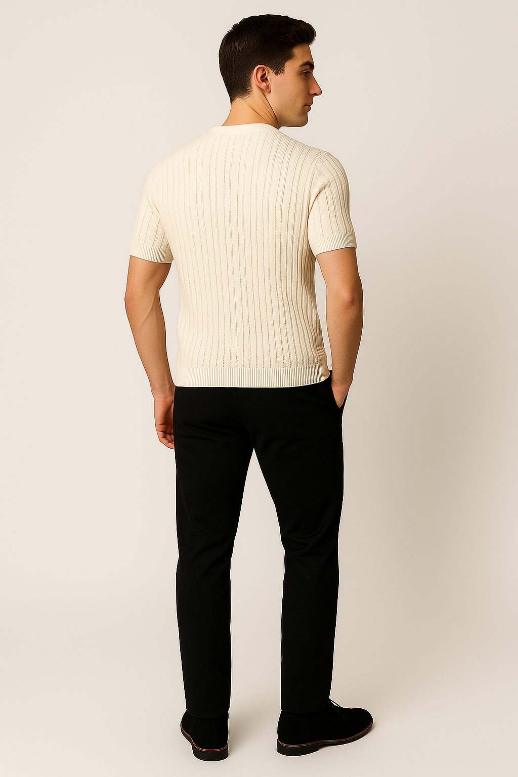 Classic Men's Short Sleeve Knit T-Shirt – Beige