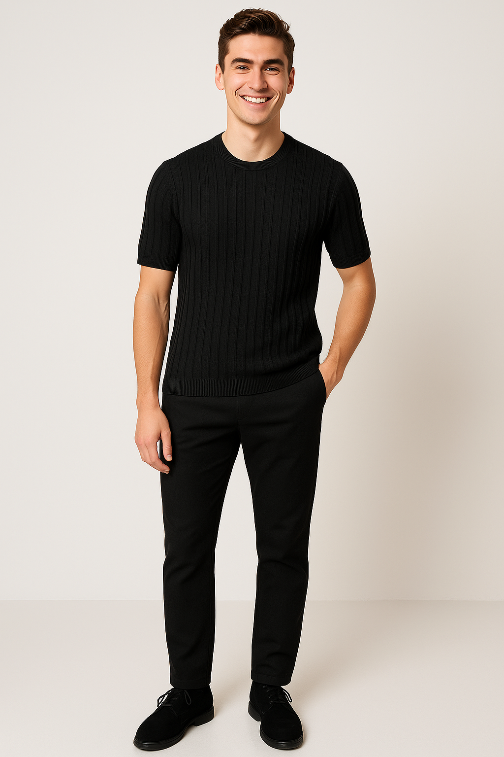 Classic Men's Short Sleeve Knit T-Shirt – Black