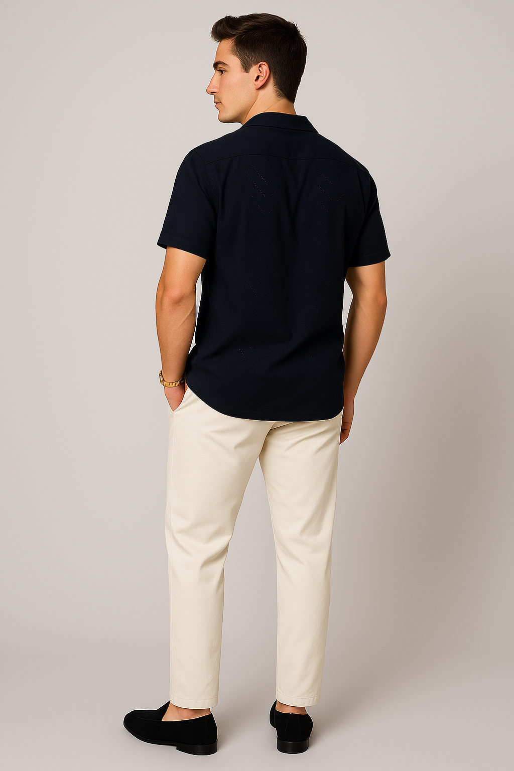 Modern Men's Short Sleeve Shirt with Buttoned Collar – Black