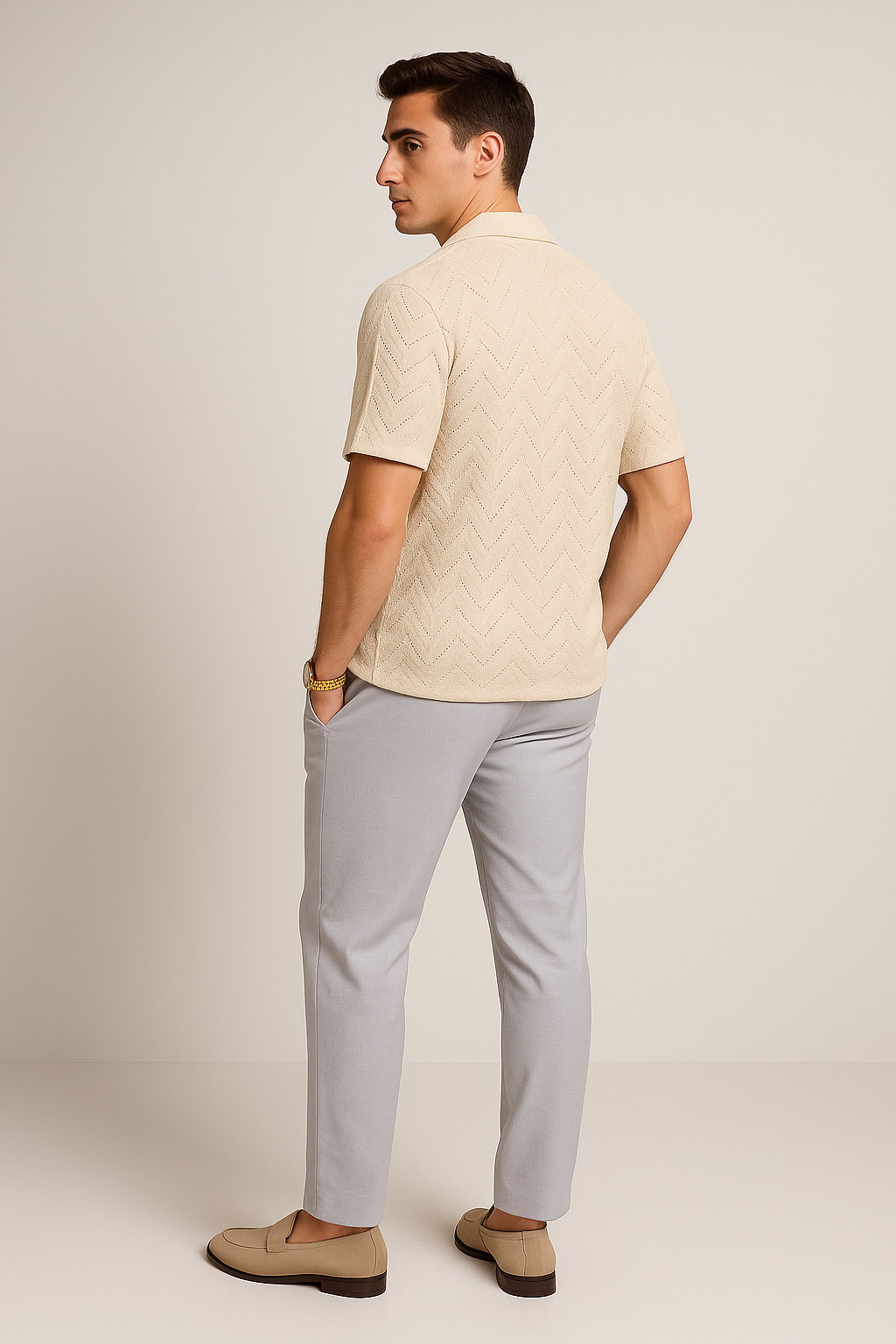 Modern Men's Short Sleeve Shirt with Buttoned Collar – Khaki