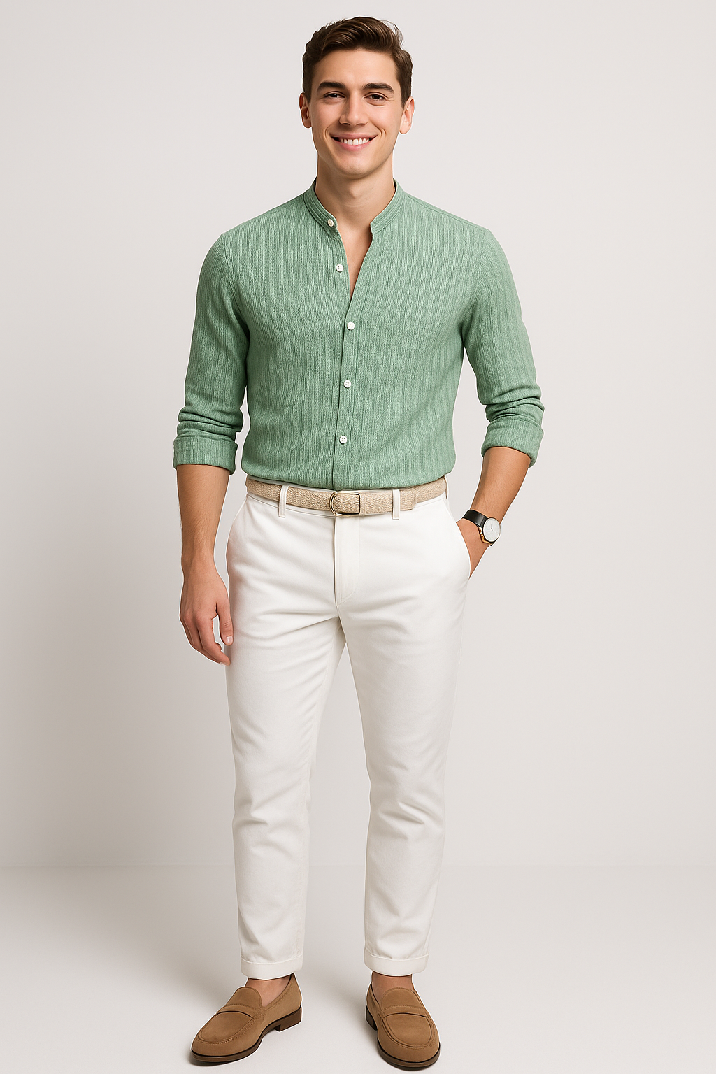Elegant Men's Short Sleeve Shirt – Light Green