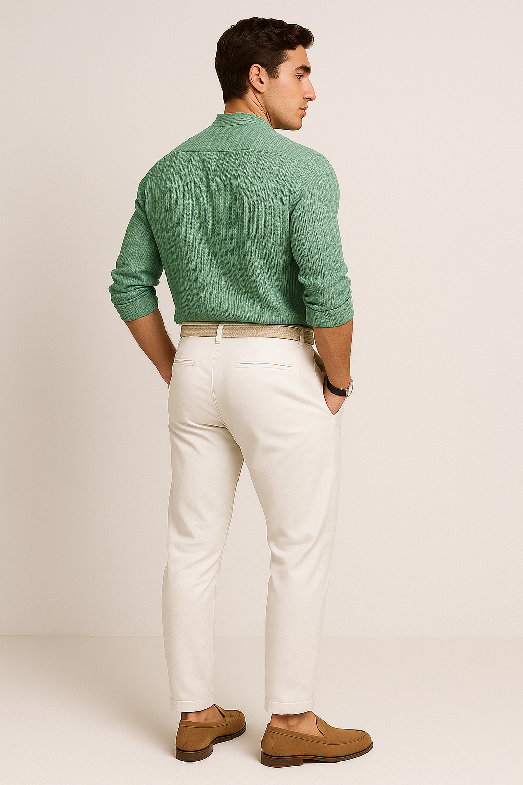 Elegant Men's Short Sleeve Shirt – Light Green