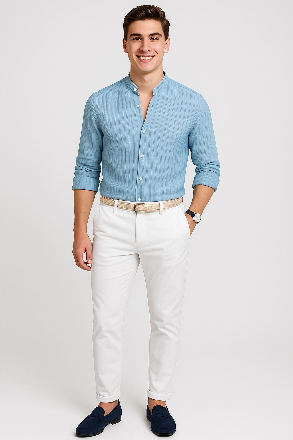 Elegant Men's Short Sleeve Shirt – Light Blue