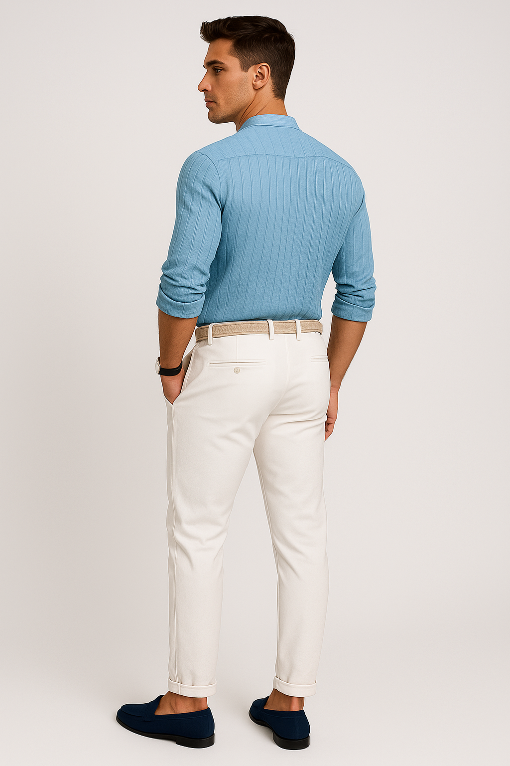 Elegant Men's Short Sleeve Shirt – Light Blue