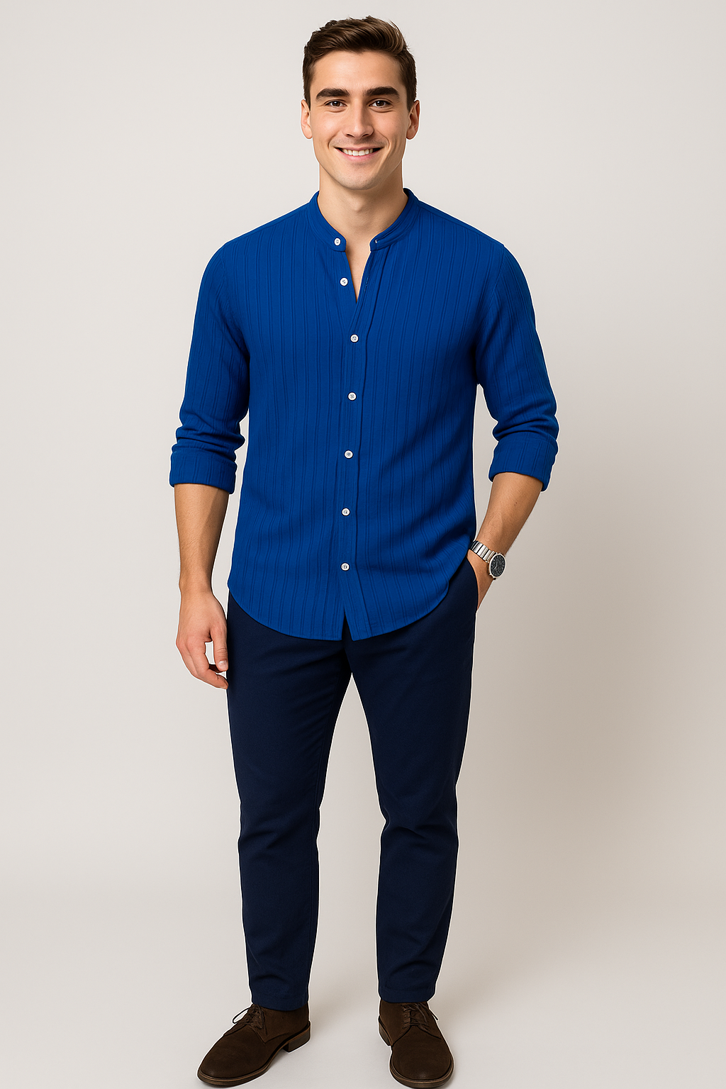 Elegant Men's Short Sleeve Shirt – Blue