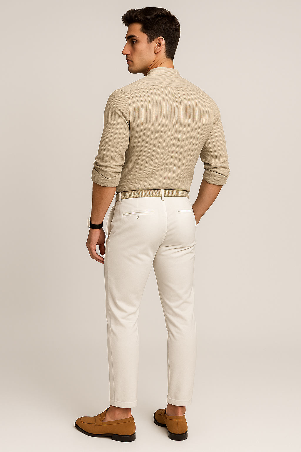 Elegant Men's Short Sleeve Shirt – Beige