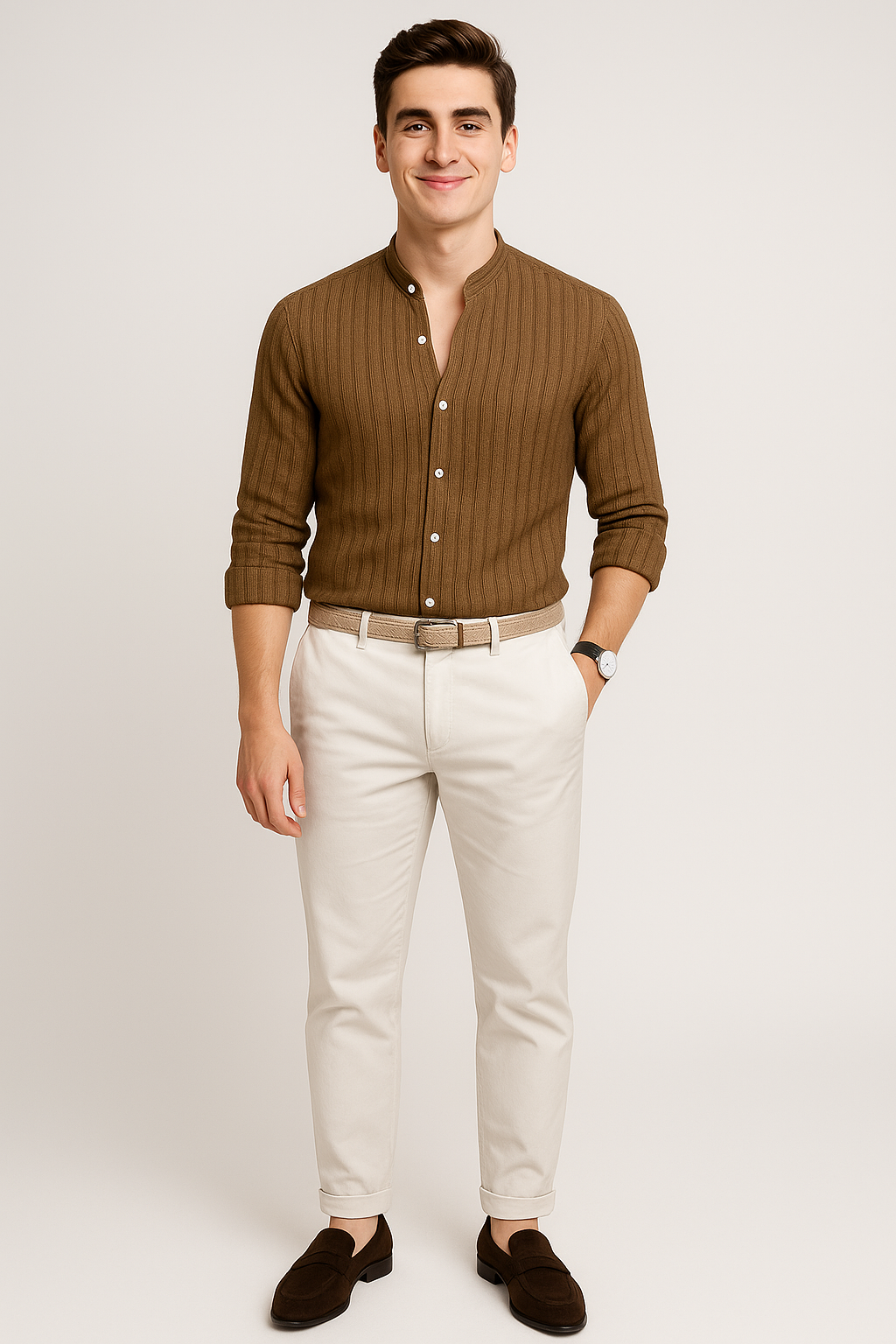 Elegant Men's Short Sleeve Shirt – Dark Brown