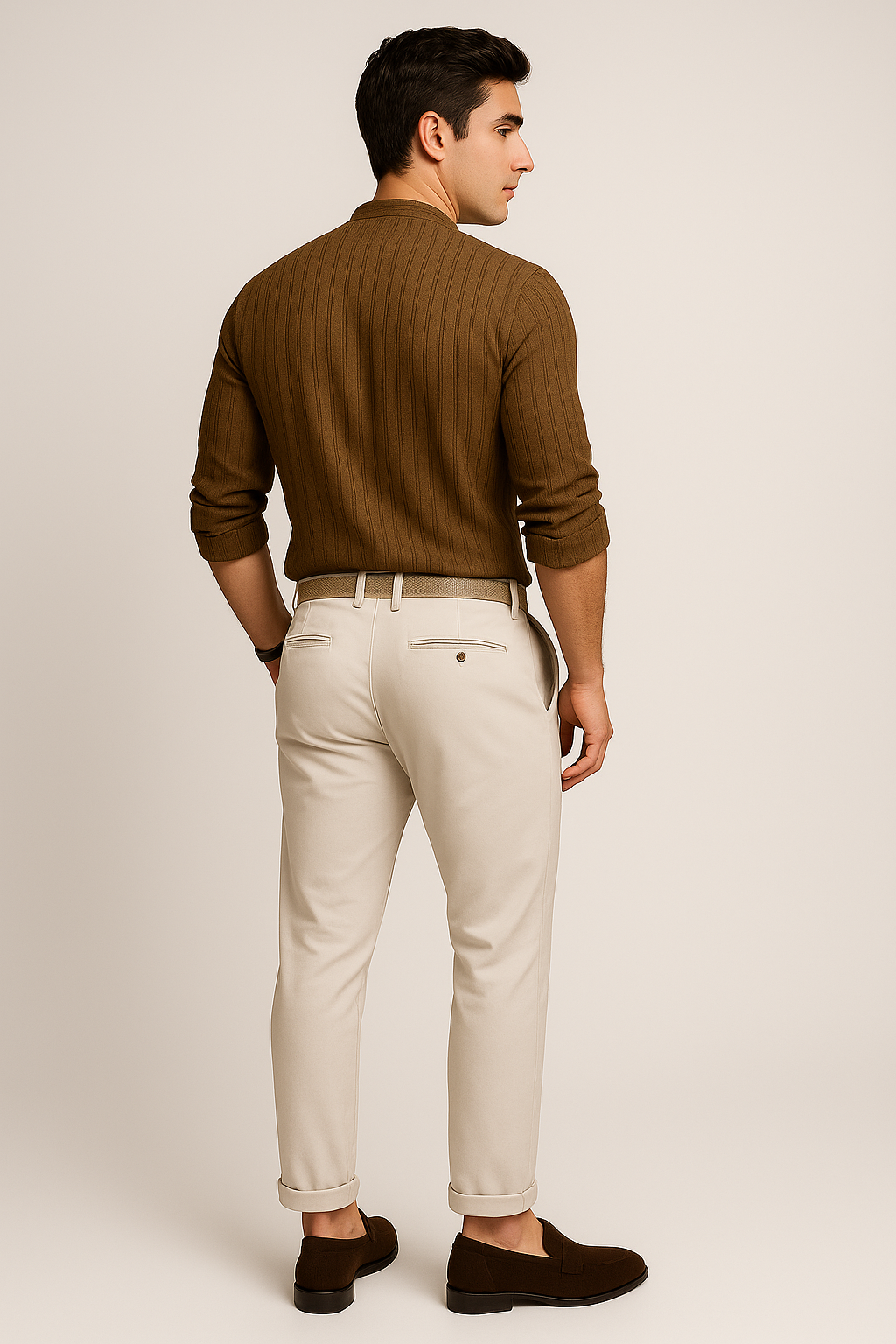 Elegant Men's Short Sleeve Shirt – Dark Brown