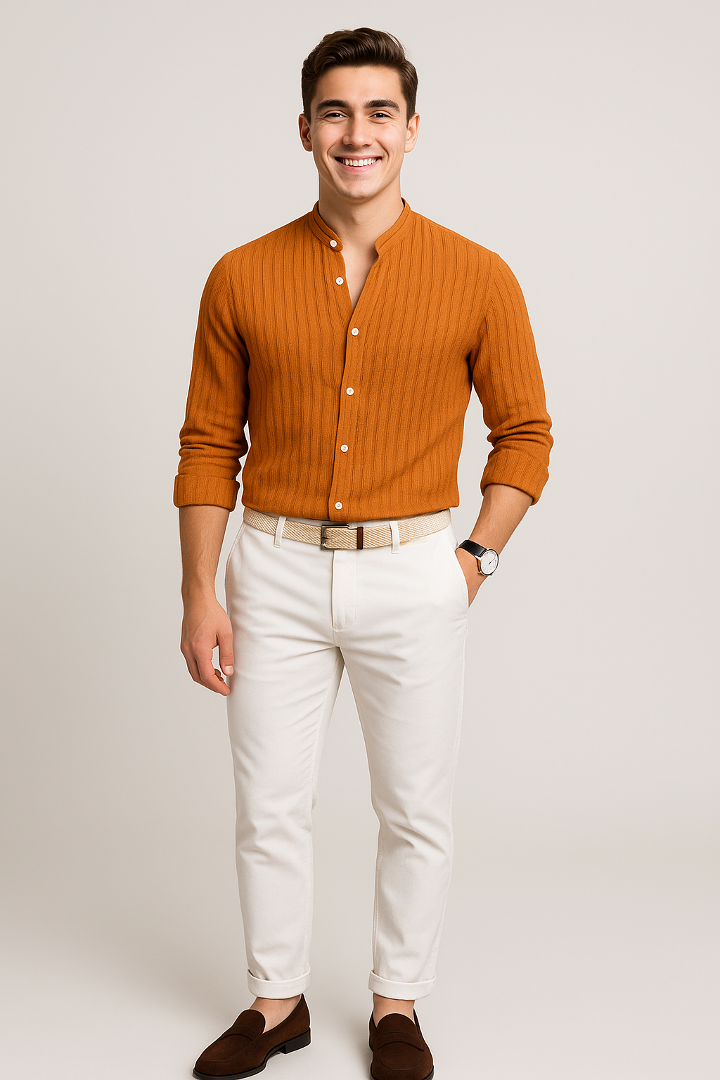 Elegant Men's Short Sleeve Shirt – Orange