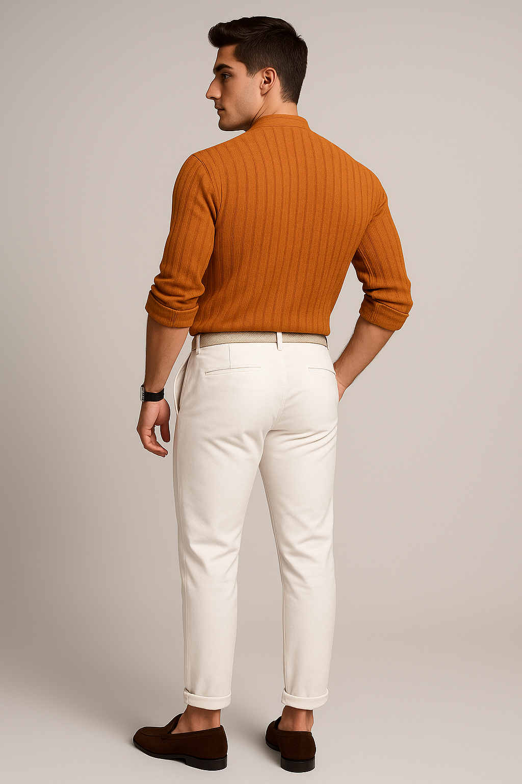 Elegant Men's Short Sleeve Shirt – Orange