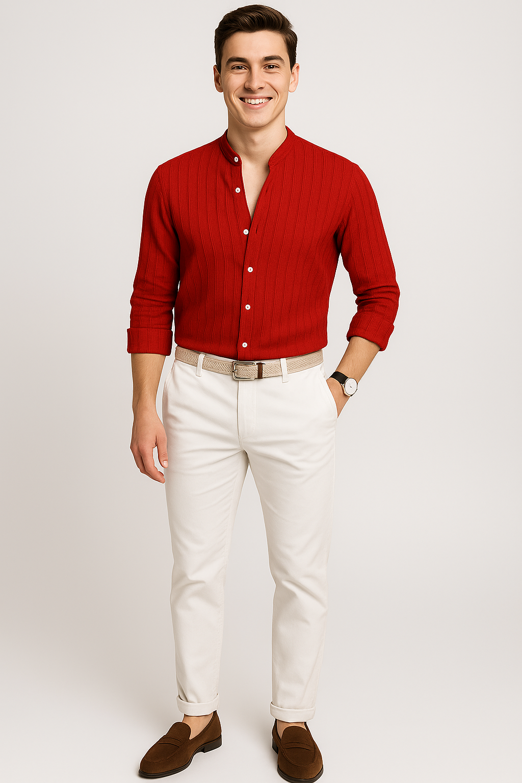 Elegant Men's Short Sleeve Shirt – Red
