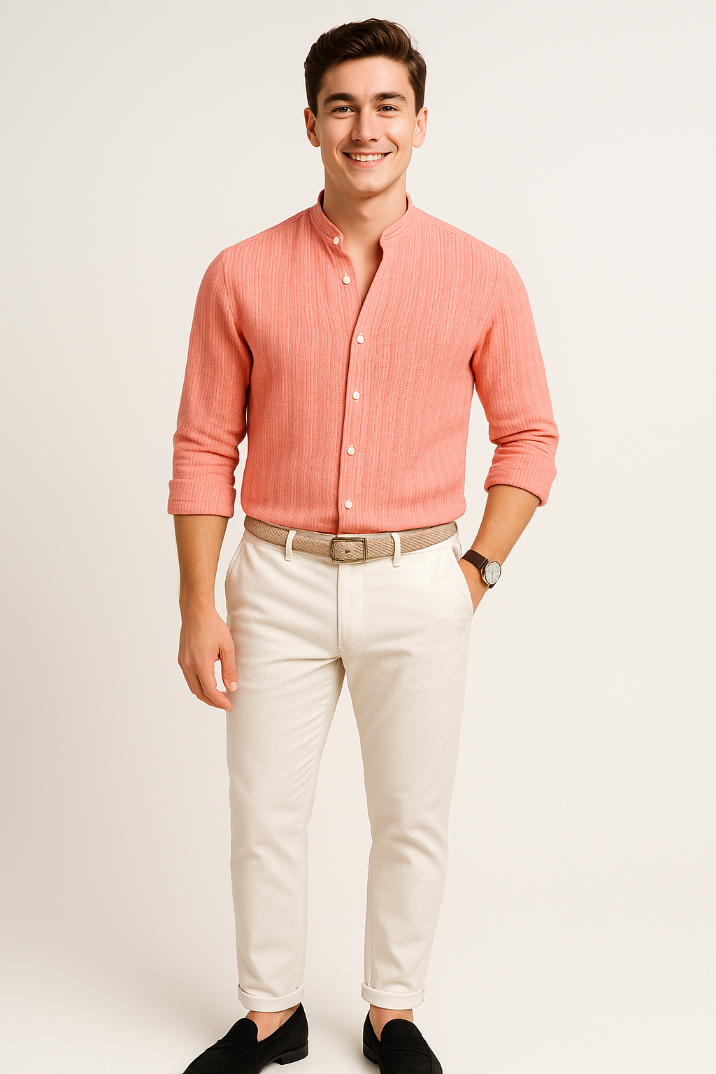 Elegant Men's Short Sleeve Shirt – Pink