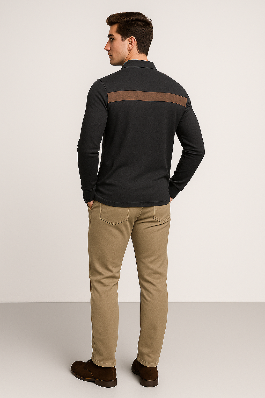 Retro Style Men’s Long Sleeve Polo Shirt – Dark gray