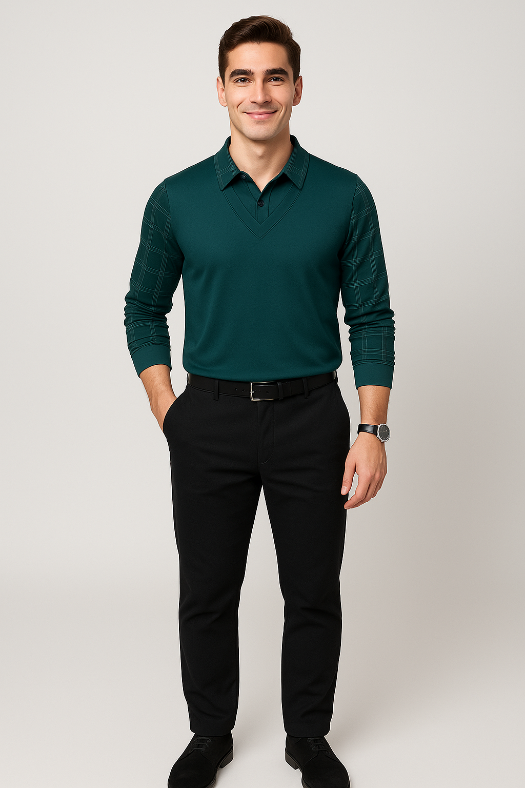 Vintage Men’s Long Sleeve Polo Shirt – Turquoise