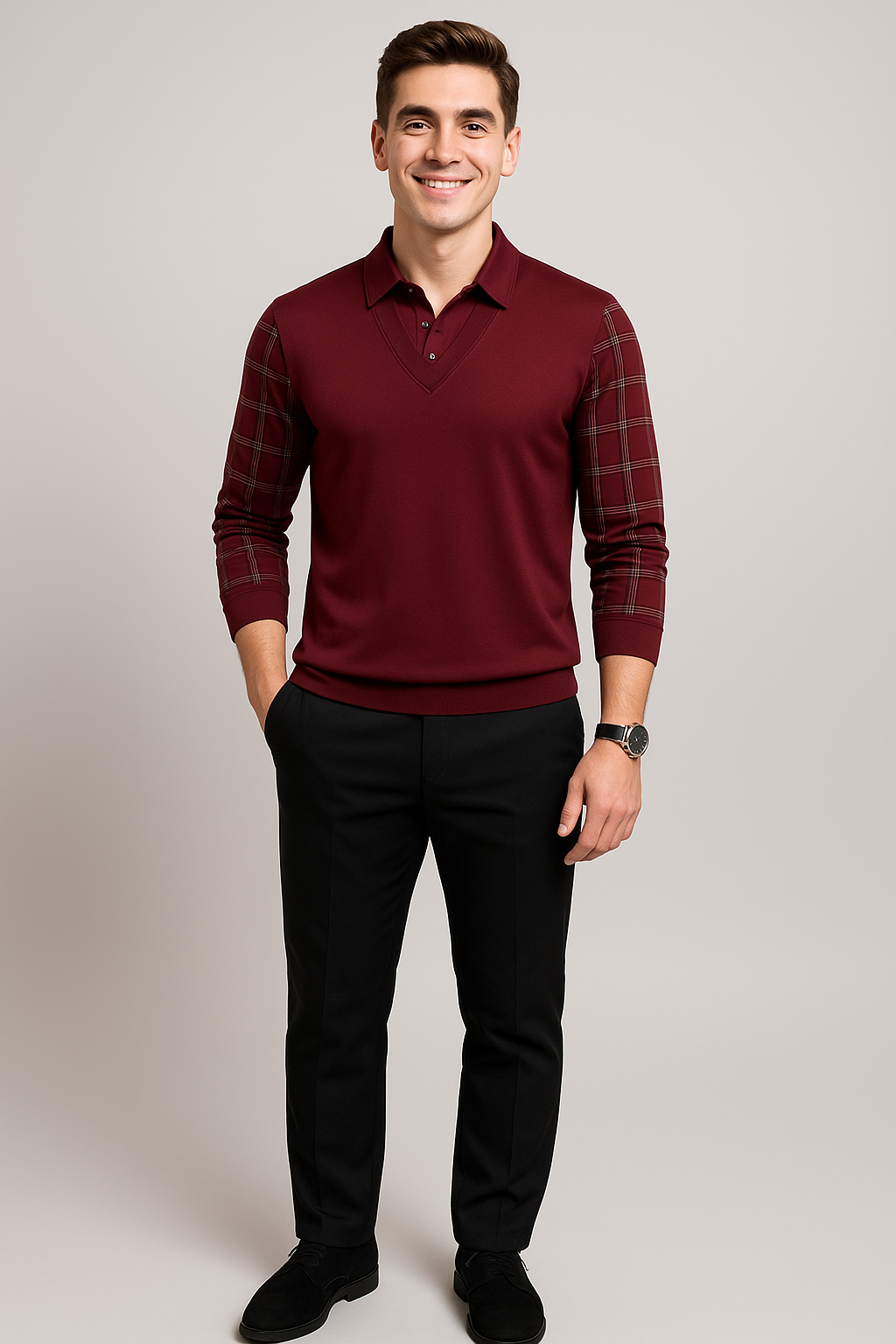 Vintage Men’s Long Sleeve Polo Shirt – Red