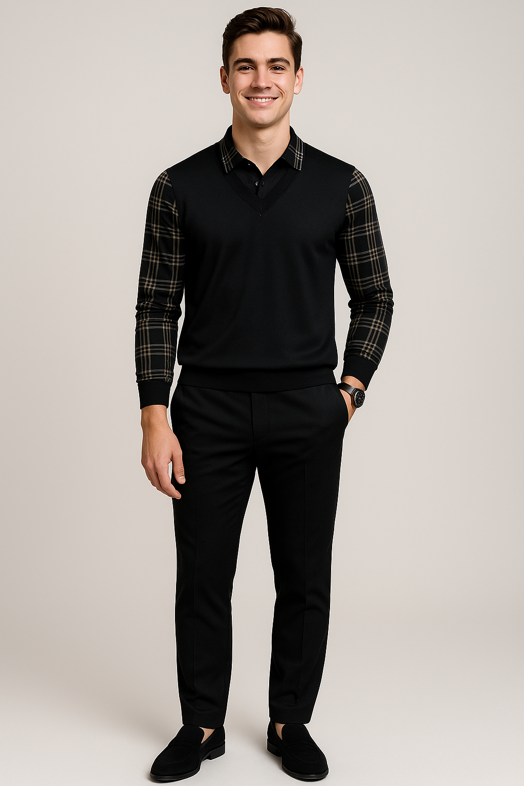 Vintage Men’s Long Sleeve Polo Shirt – Black