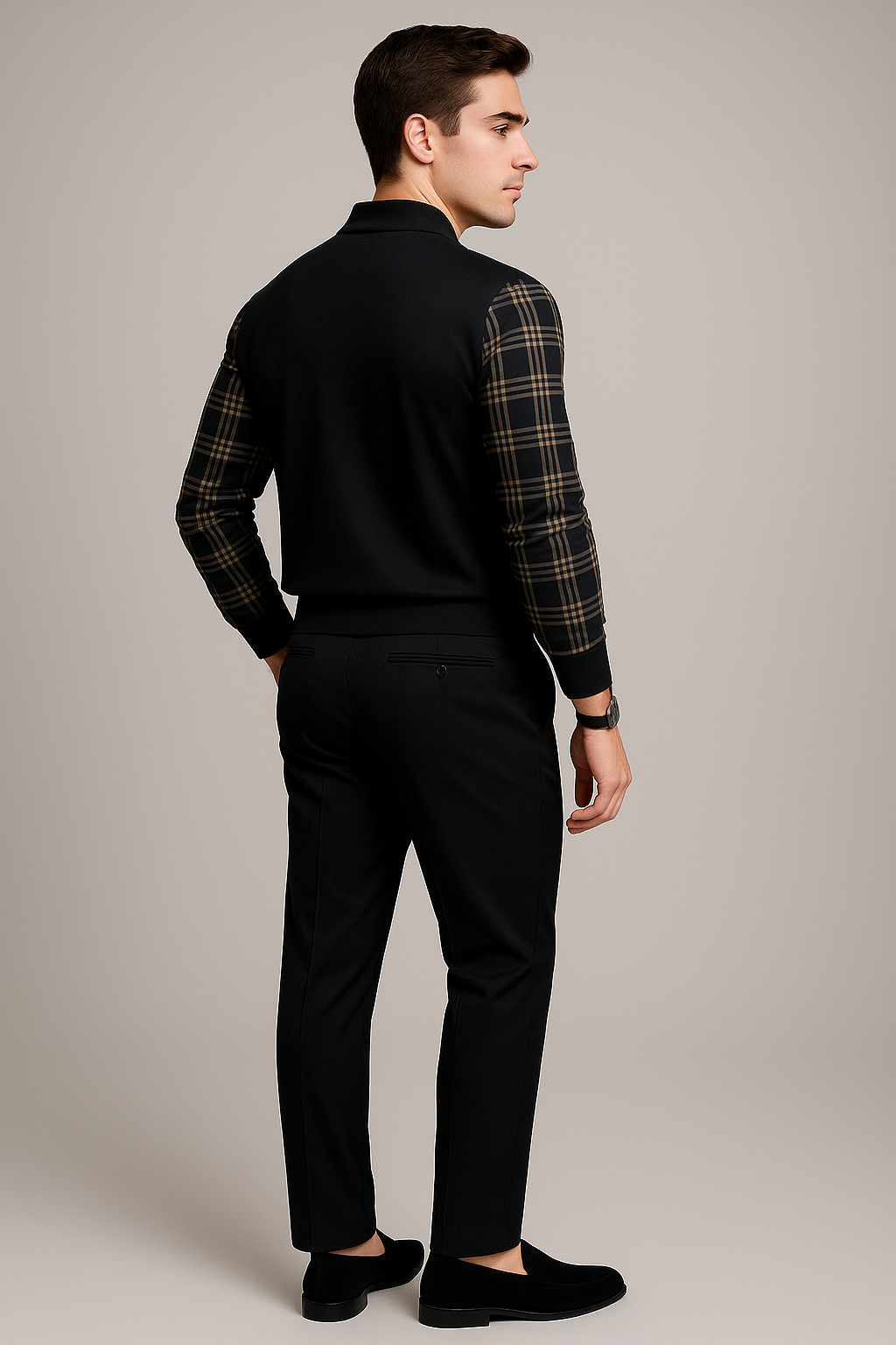 Vintage Men’s Long Sleeve Polo Shirt – Black