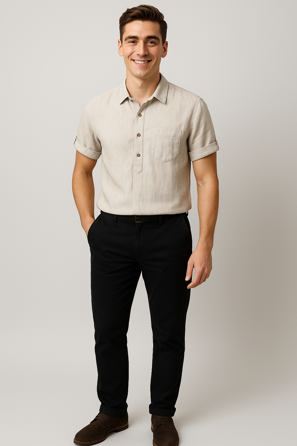 Classic Summer Men’s Linen Polo Shirt – Beige