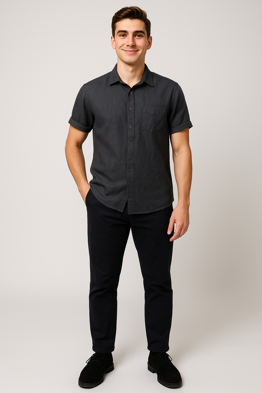 Classic Summer Men’s Linen Polo Shirt – Gray