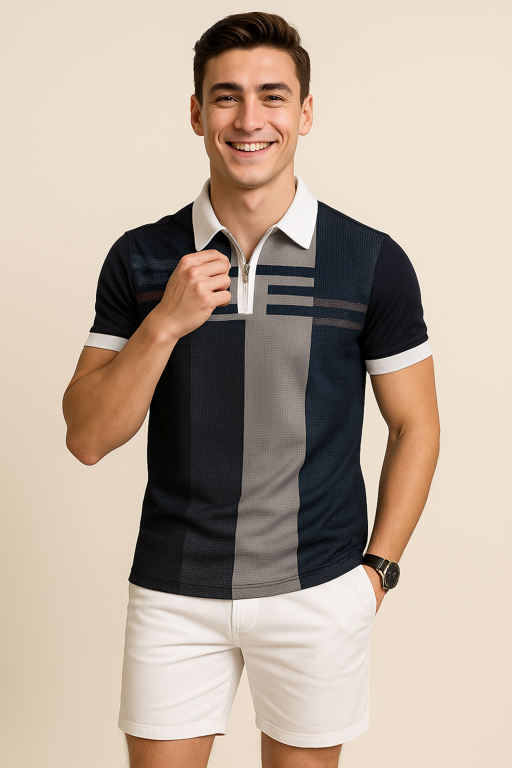 Modern Men's Polo Shirt with Zipper – Multicolor