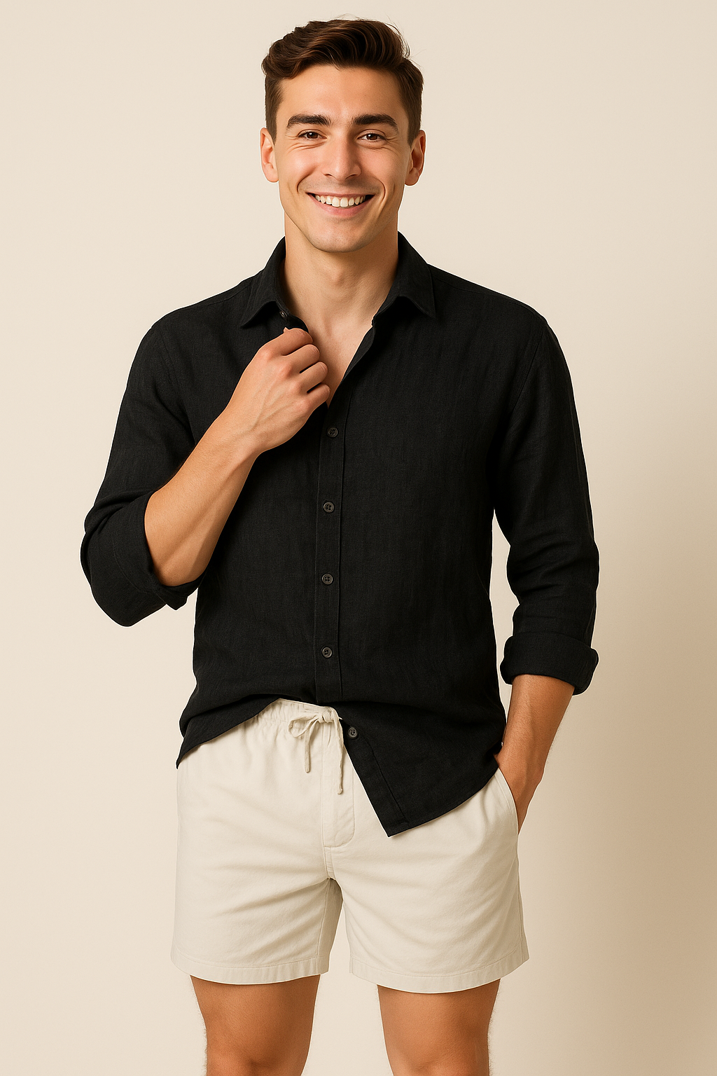 Modern Men’s Linen Summer Shirt – Black