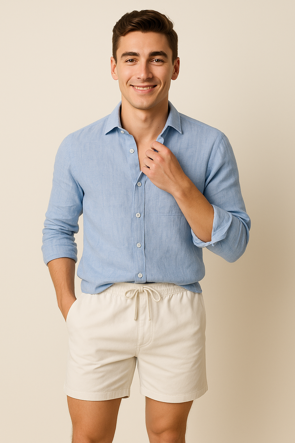 Modern Men’s Linen Summer Shirt – Light Blue