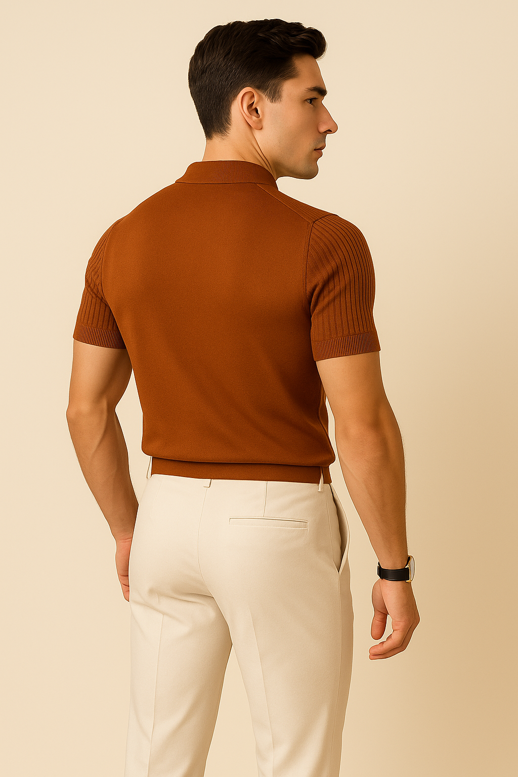 Casual Men’s Zip Collar Polo Shirt – Brown