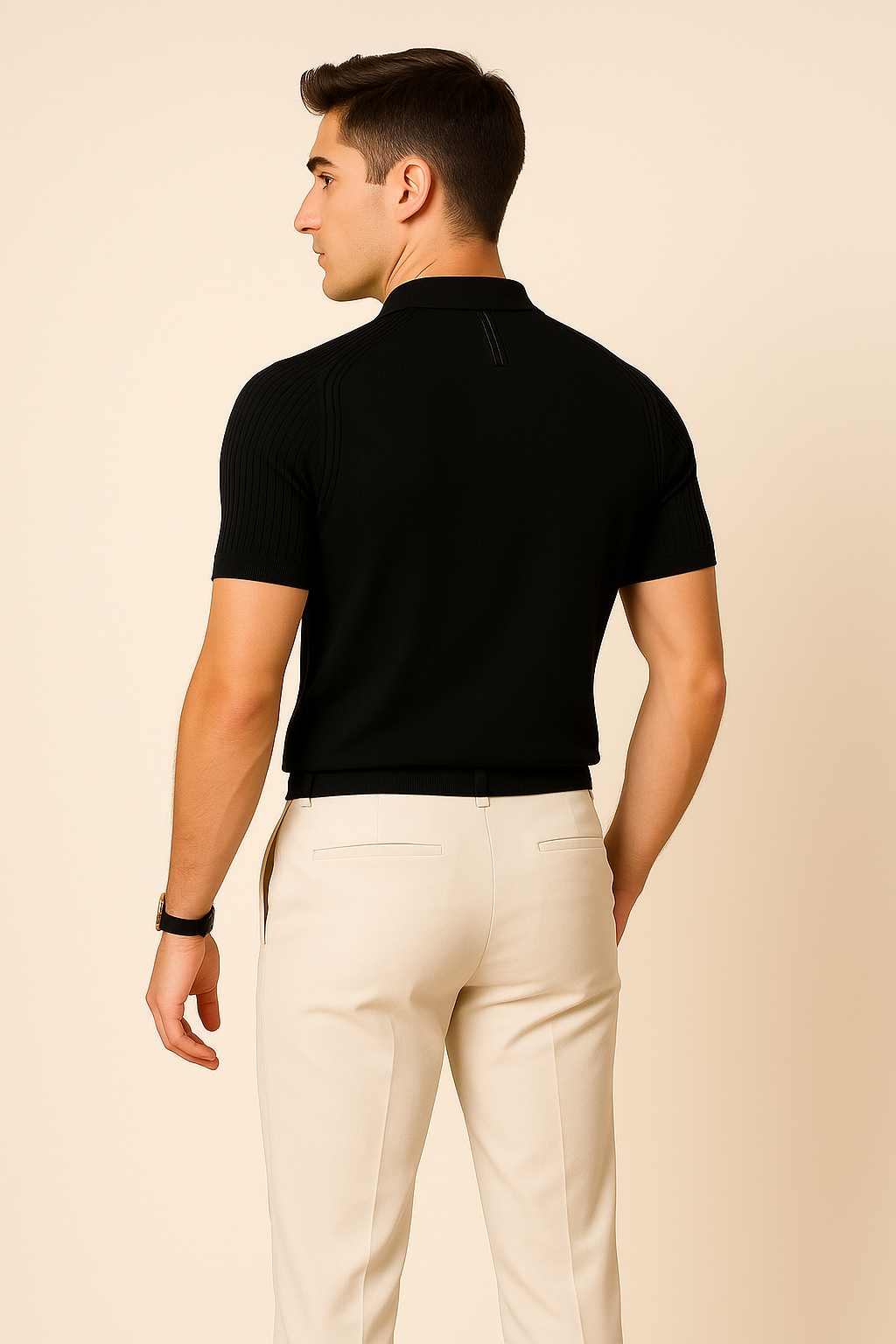 Casual Men’s Zip Collar Polo Shirt – Black