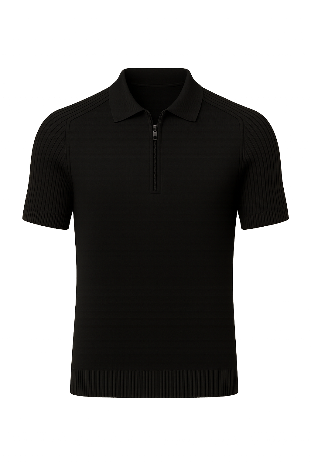 Casual Men’s Zip Collar Polo Shirt – Black