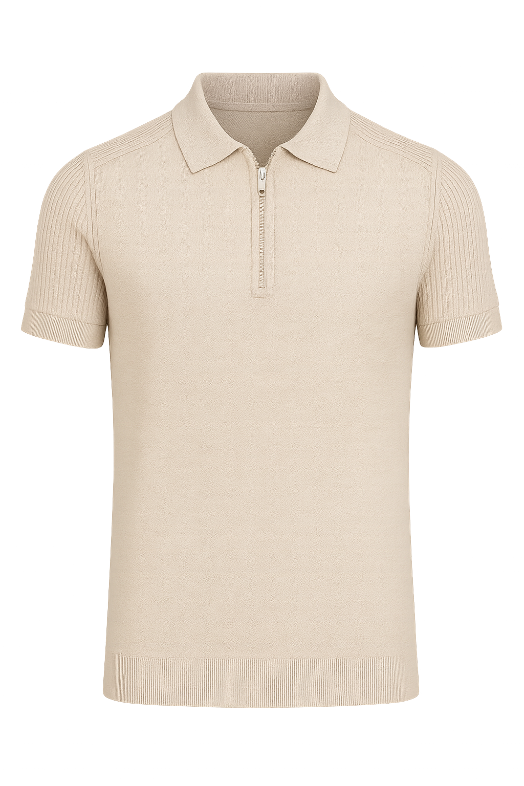 Casual Men’s Zip Collar Polo Shirt – Beige