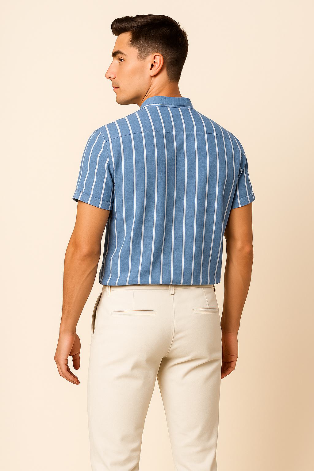 Men’s Striped Polo Shirt-Hybrid – Casual Elegance with Shirt Collar Blue