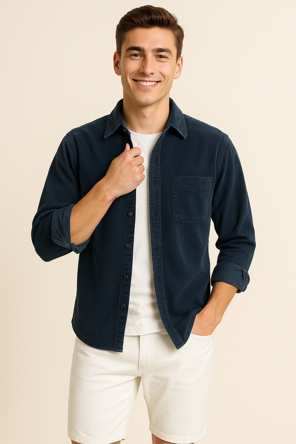 Men’s Retro Corduroy Shirt – Dark Blue