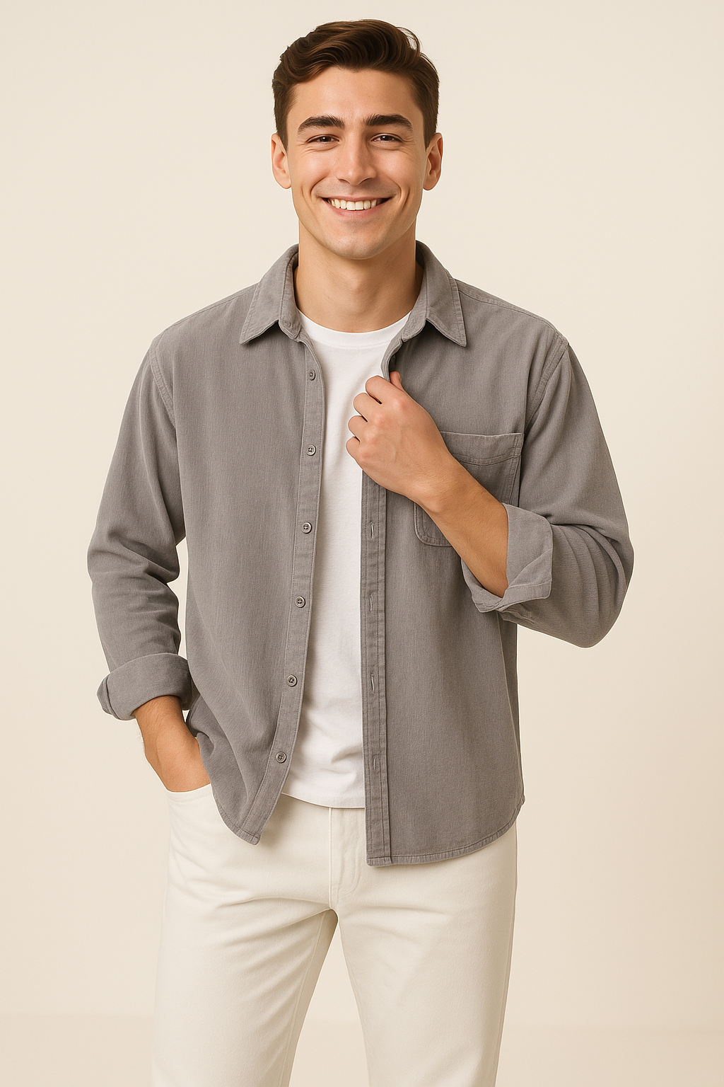 Men’s Retro Corduroy Shirt – Smart Vintage Look for Every Occasion Light Gray