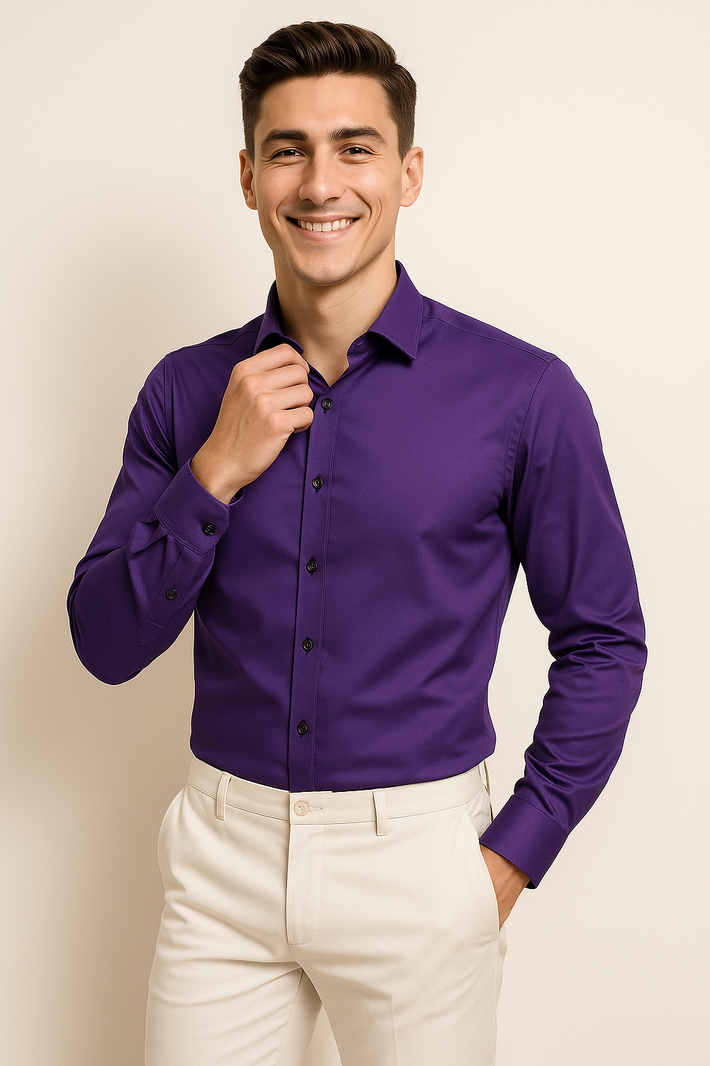 Classic Men’s Wrinkle-Free Stretch Shirt –Purple