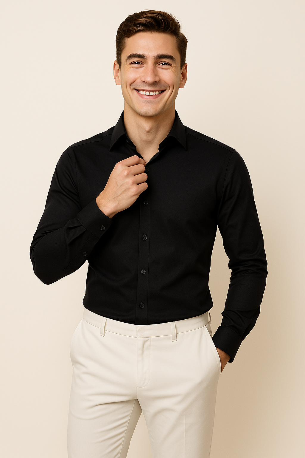 Men’s Wrinkle-Free Stretch Shirt – Smart Fit, Comfortable & Flexible for Work & Everyday Wear Black