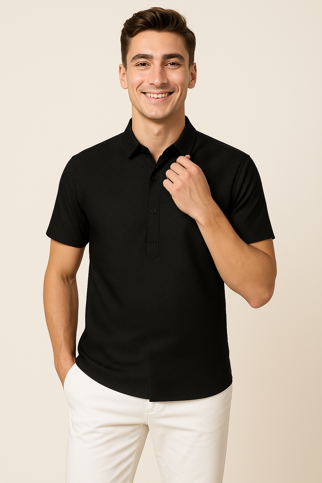 Elegant Men’s Silk Polo Shirt – Black