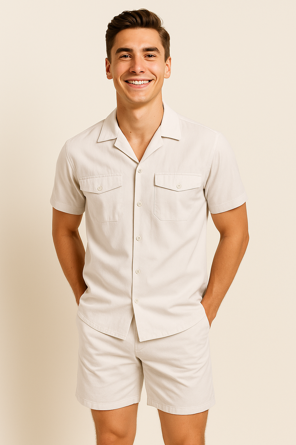 Elegant Men’s Polo & Shorts Set - White