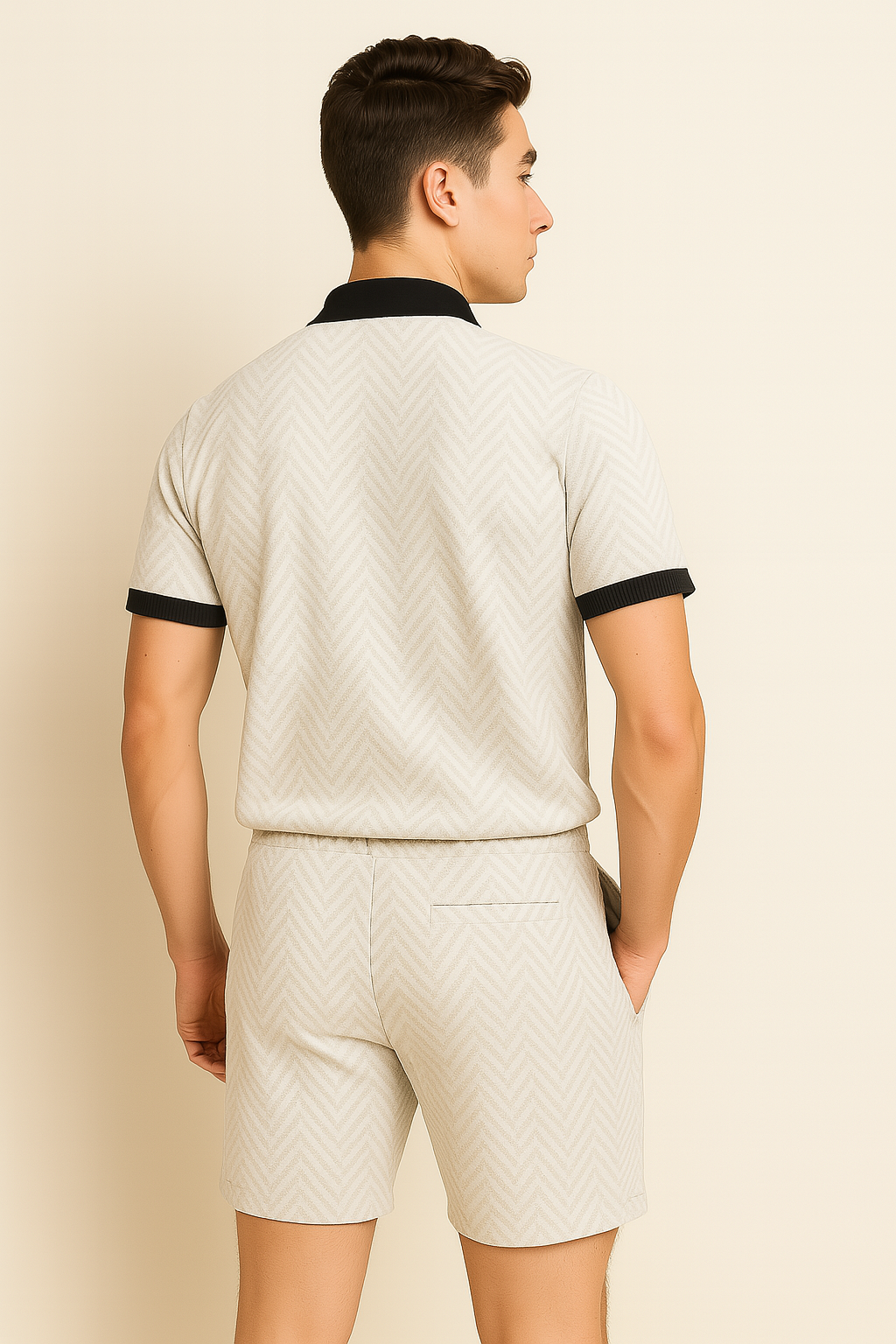 Modern Men's Casual Set with Trendy Print – White