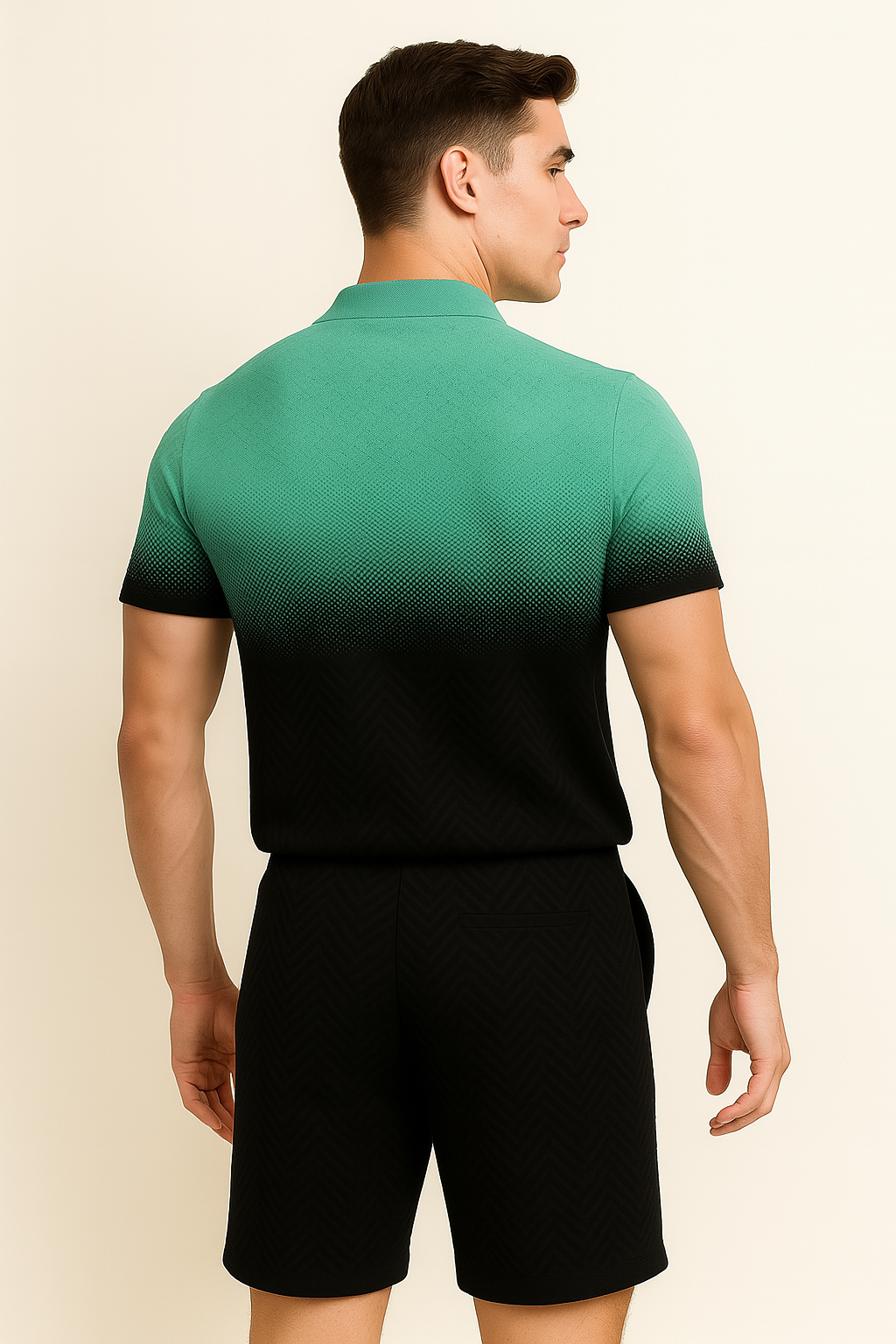 Modern Men's Casual Set with Trendy Print – Green-Black