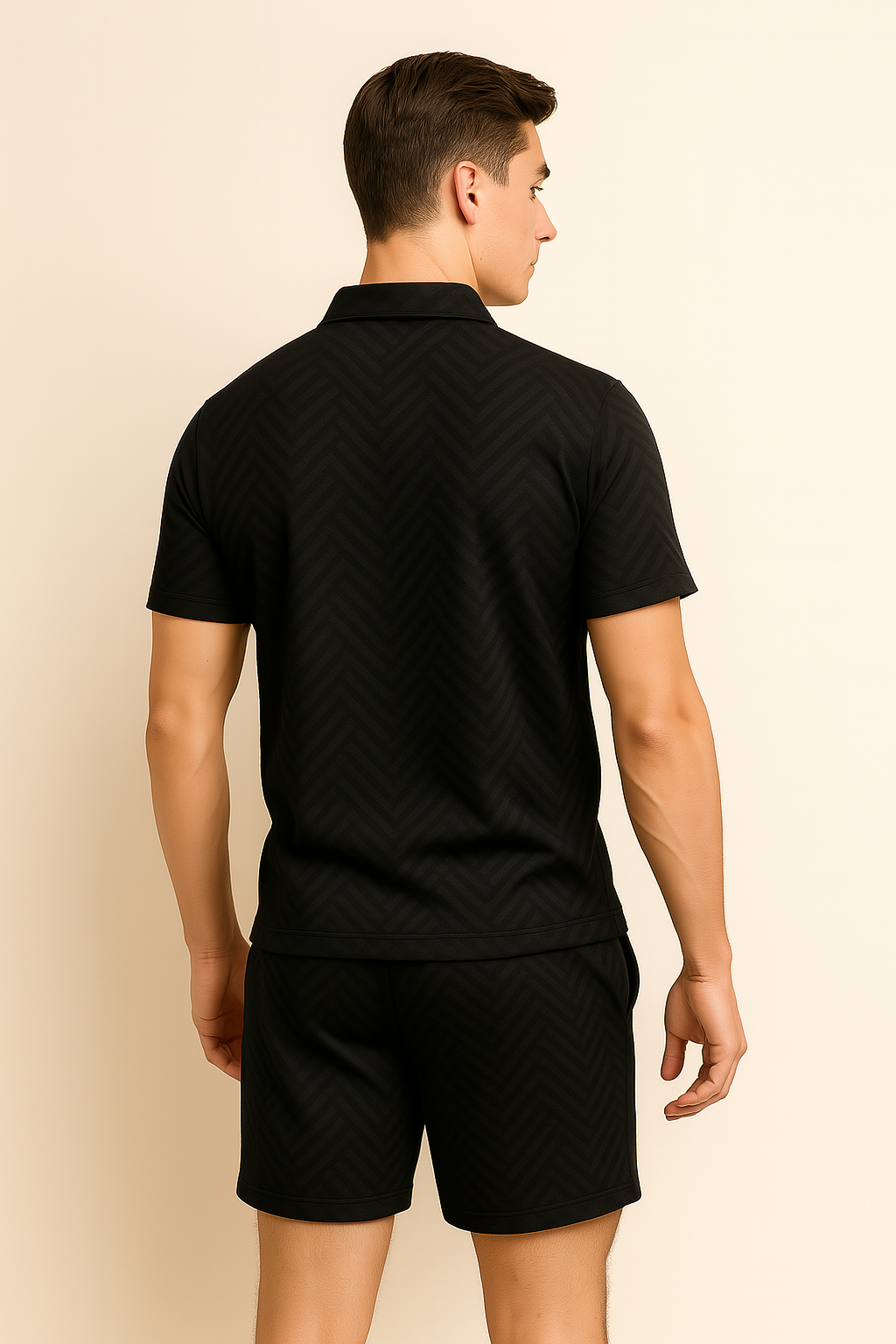 Modern Men's Casual Set with Trendy Print – Black-Gold