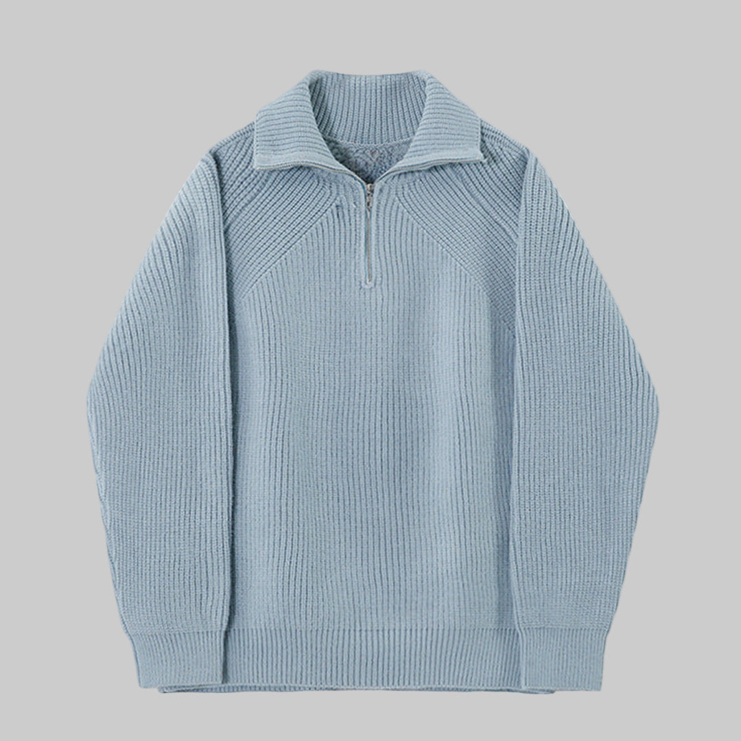 Men’s Corduroy Sweater – Textured Zip Collar & Relaxed Everyday Fit