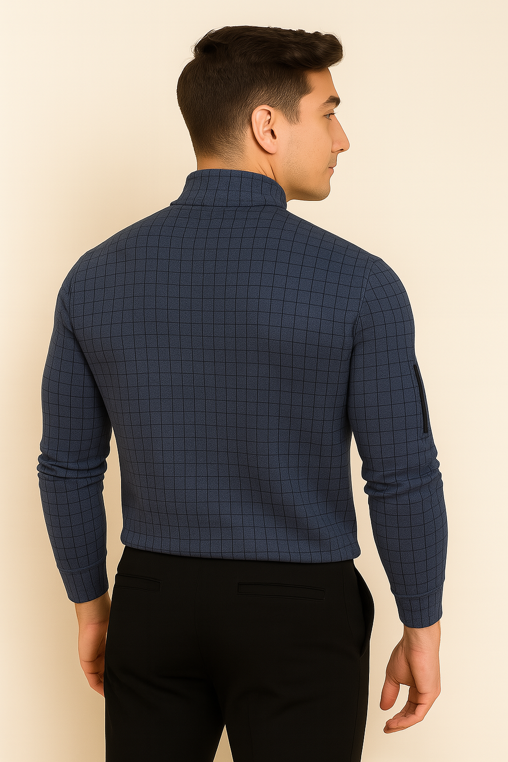 Modern Style Men’s Long Sleeve Polo Shirt – Dark Blue