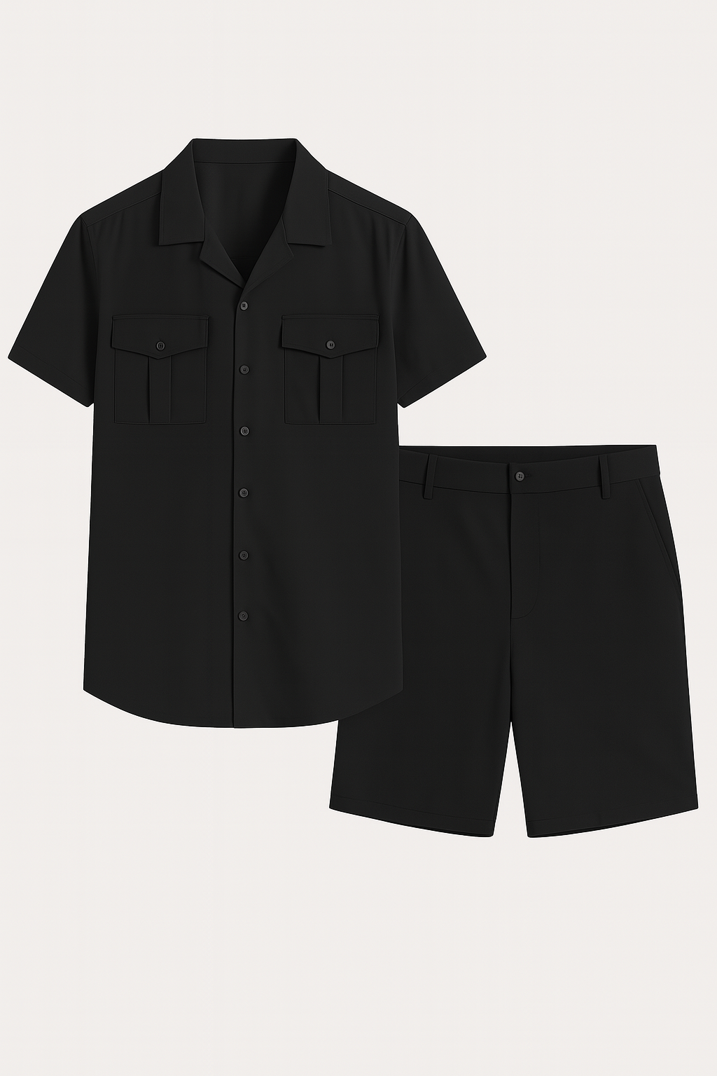 Elegant Men’s Polo & Shorts Set - Black